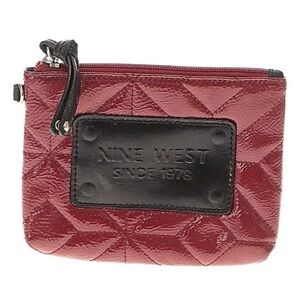 Nine West Red Quilted Patent Wristlet with Black Logo Plaque